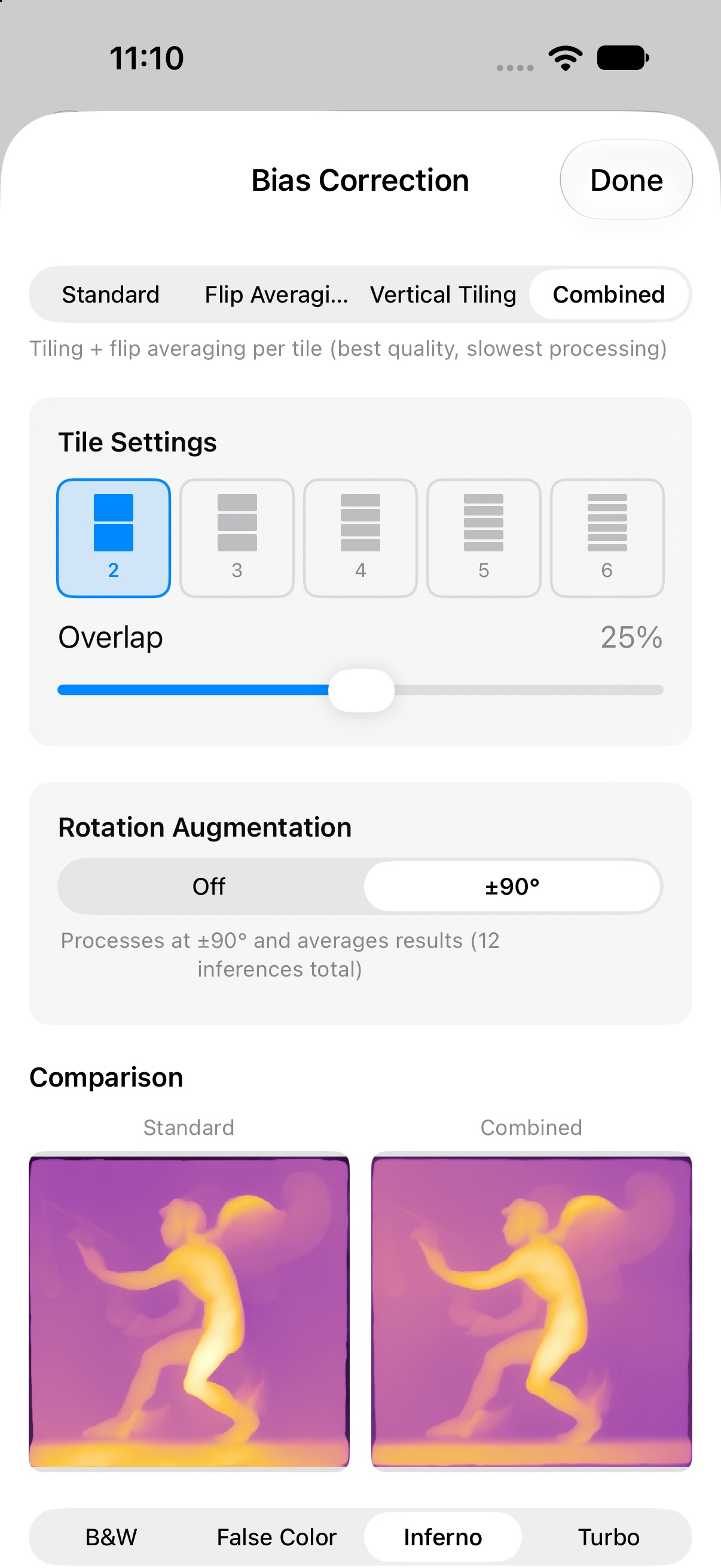 Bias correction settings on iPhone