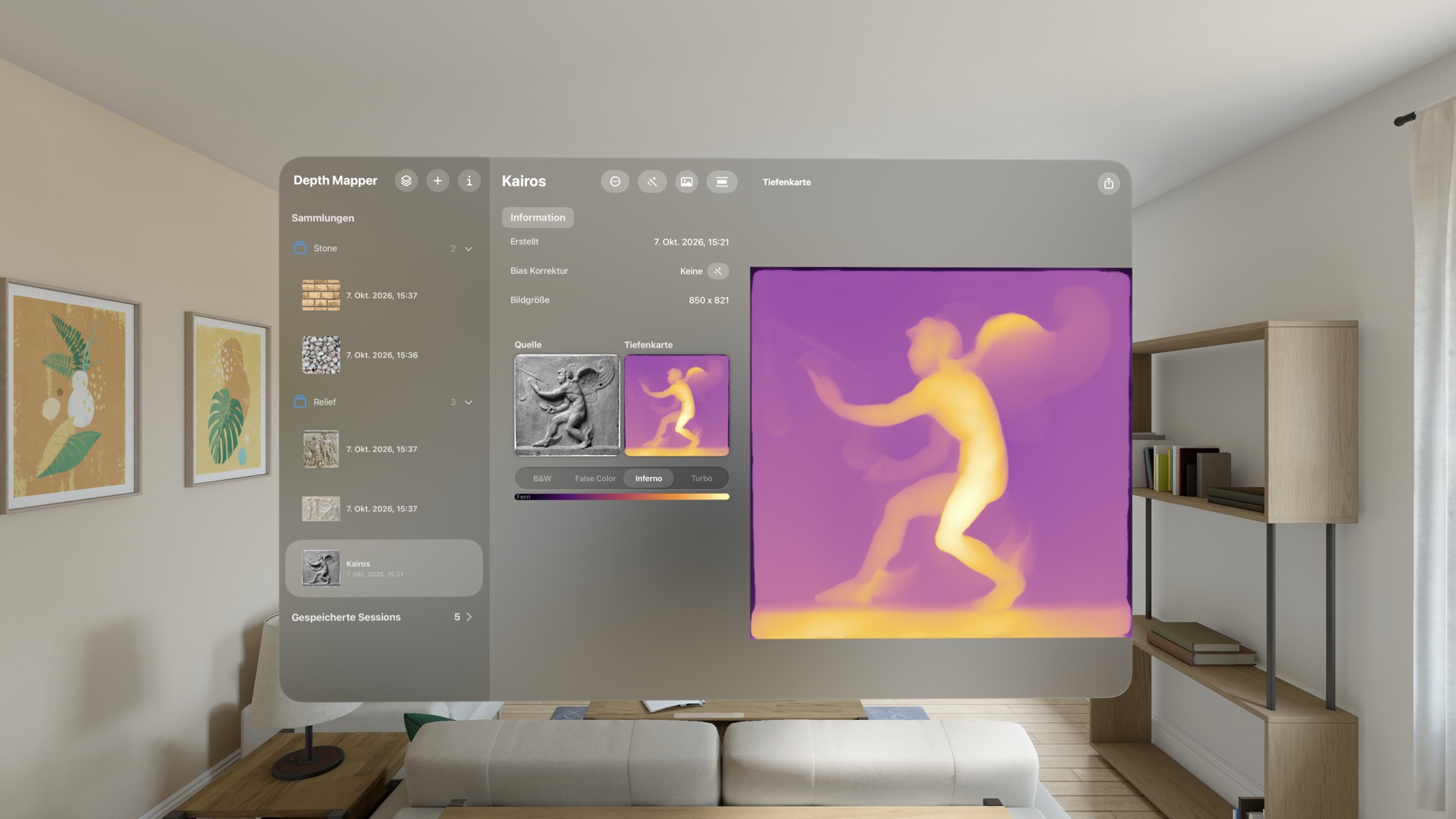 Depth Mapper floating in a living room on Apple Vision Pro
